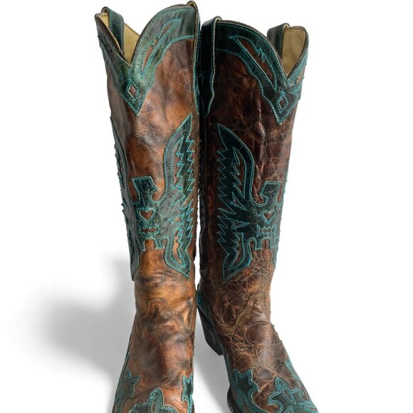 Corral Leather Western Cowgirl Snip Toe Tall Boots Women's 8 M - Picture 5 of 16